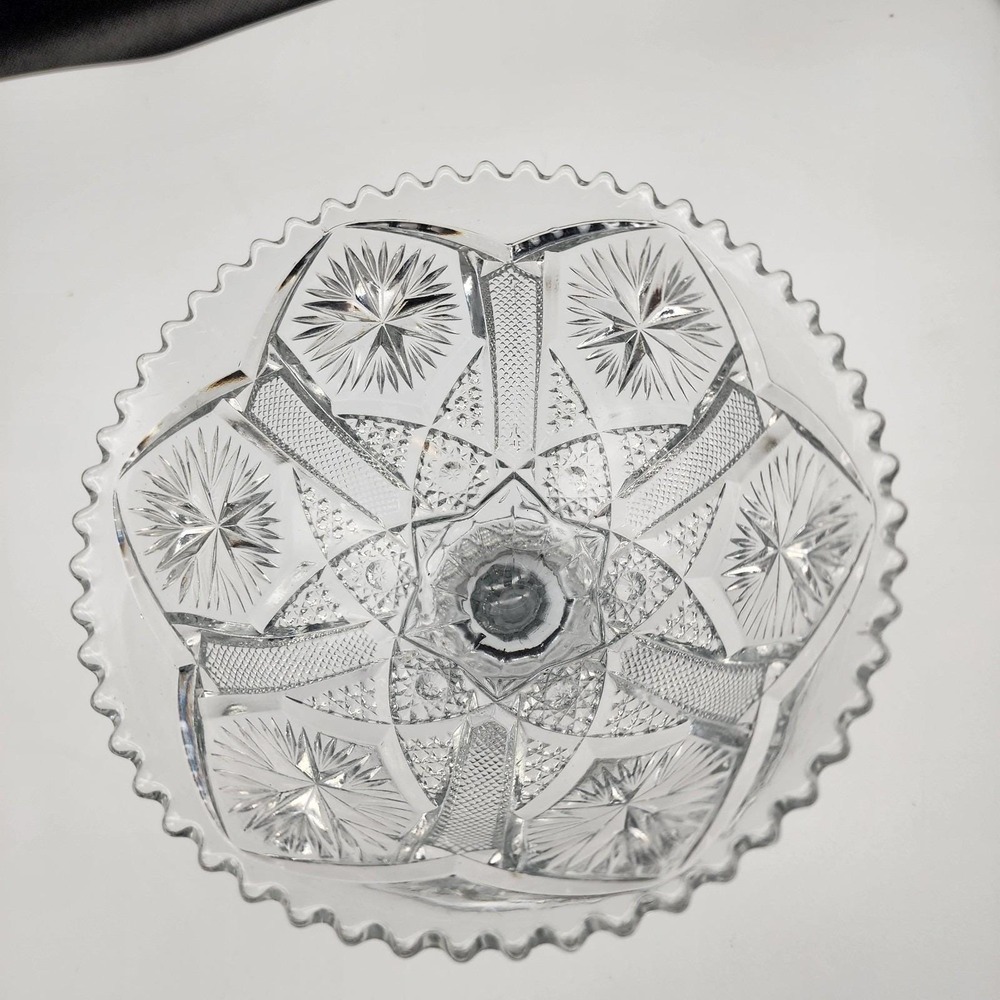 Vintage Clear Pressed Glass Pedestal Compote Candy Dish Sawtooth Starburst 6 1/2 - Picture 10 of 12